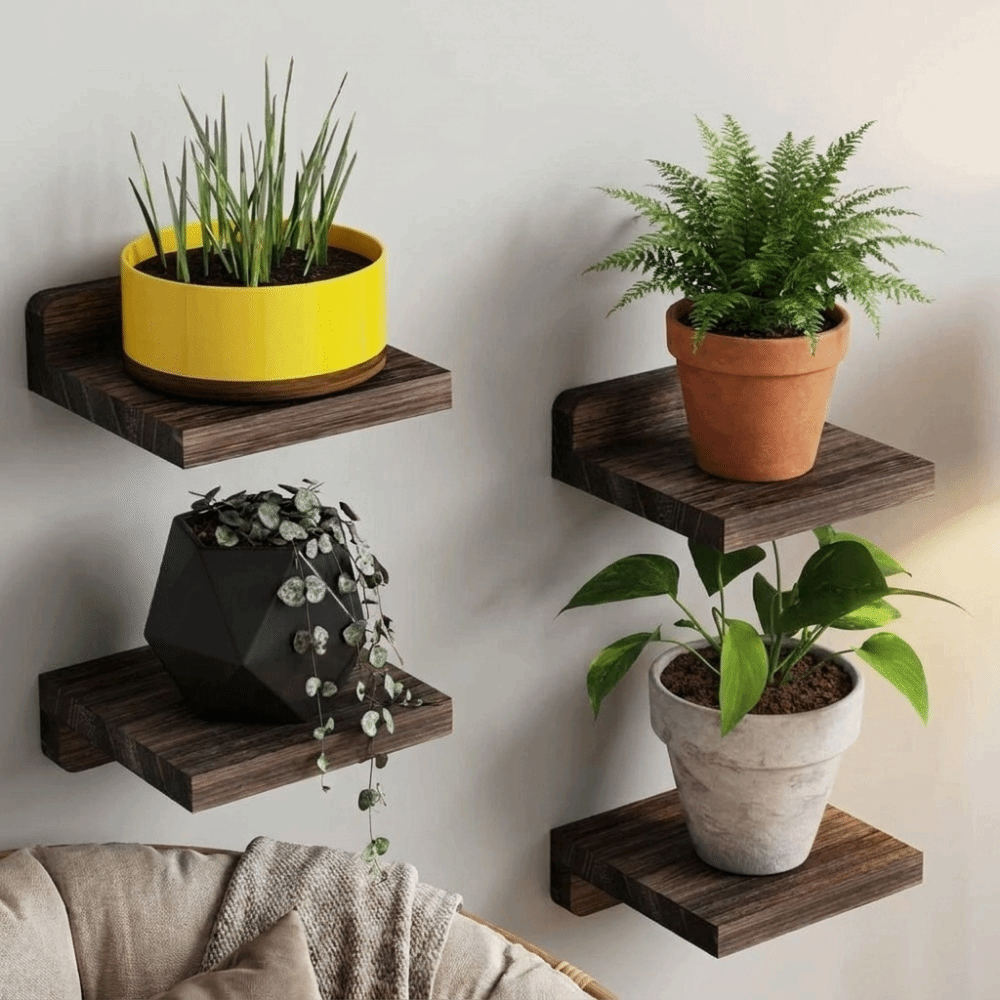 Flower Wall Panel - 4 Estantes Flotantes Pequeños de Madera,