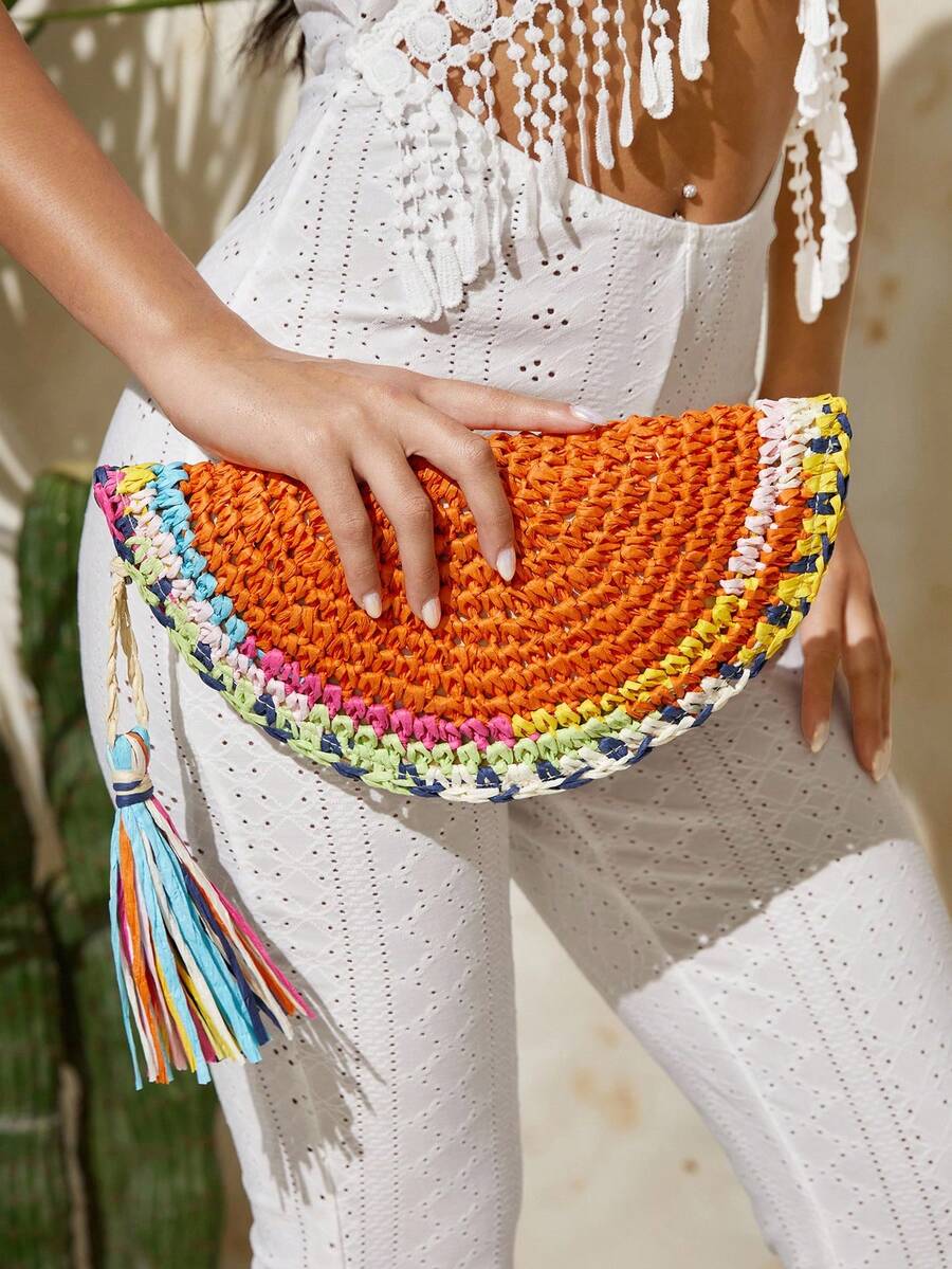 Paper Straw Color - Bolsos de Mano para Damas, Bolso