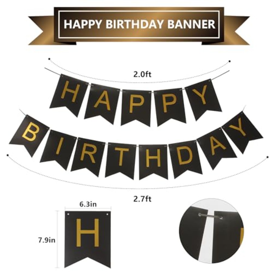 Bandera a Rayas Negras y Dorad - Party Banner Gold reseña y precio